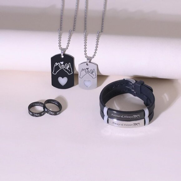 Couple Glowing Heart Crown Jewelry Set Silver Plated Brass - Picture 3 of 6